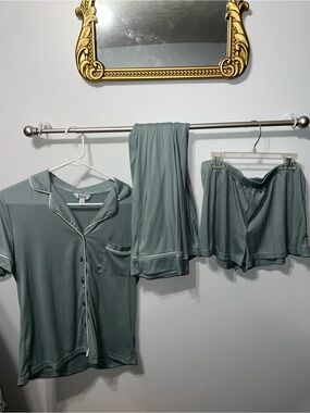 Nicole Miller Sage Green Modal Pajama Set with White Piping